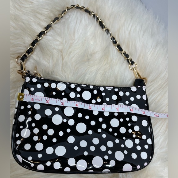 Betsy Johnson Mini Baguette, Black and White polkadot faux patent leather - Picture 11 of 14